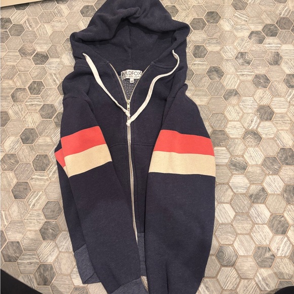 Wildfox Tops - Wildfox Navy Hoodie and Joggers Sweatset with Orange and Cream Stripes
